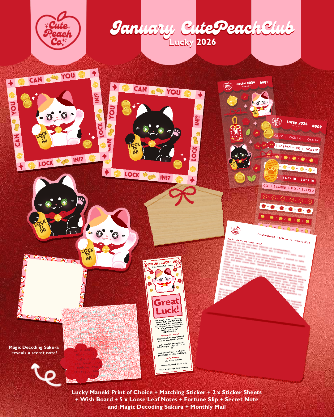 🍀🍞 Peach Harvest : CutePeachClub January 2026 : Lucky 2026 ✨ Full Stationery + Ephemera Set