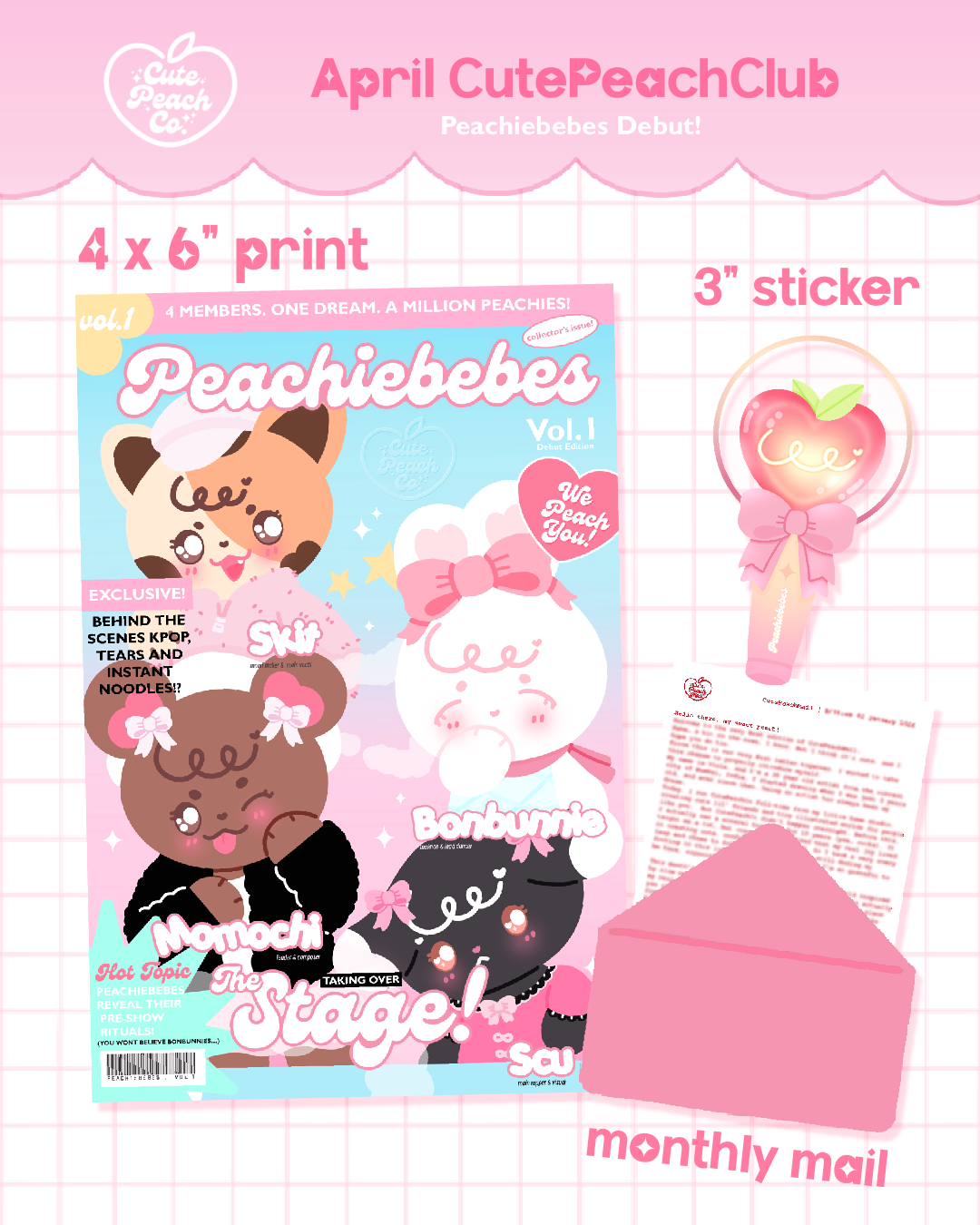 🌷🍒 Peach Buds : CutePeachClub April 2026 : Peachiebebes Debut! 🎀🍑✨ Print + Letter + Transfer Sticker