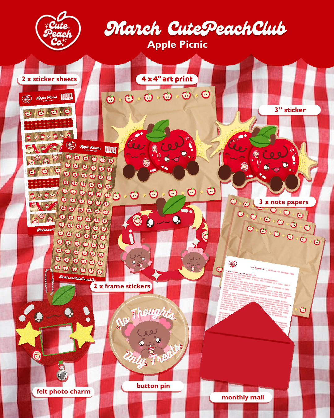 🍎🍞 Peach Harvest : CutePeachClub March 2026 : Apple Picnic 🍎🧺✨ Full Stationery + Ephemera Set