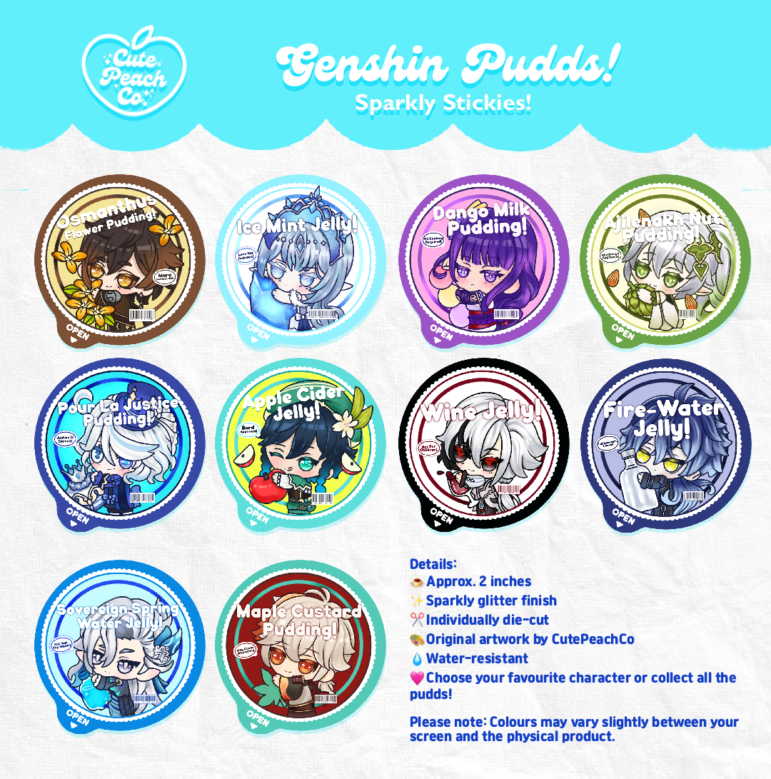 Genshin Pudds! Glitter Frost Stickers 🍮✨