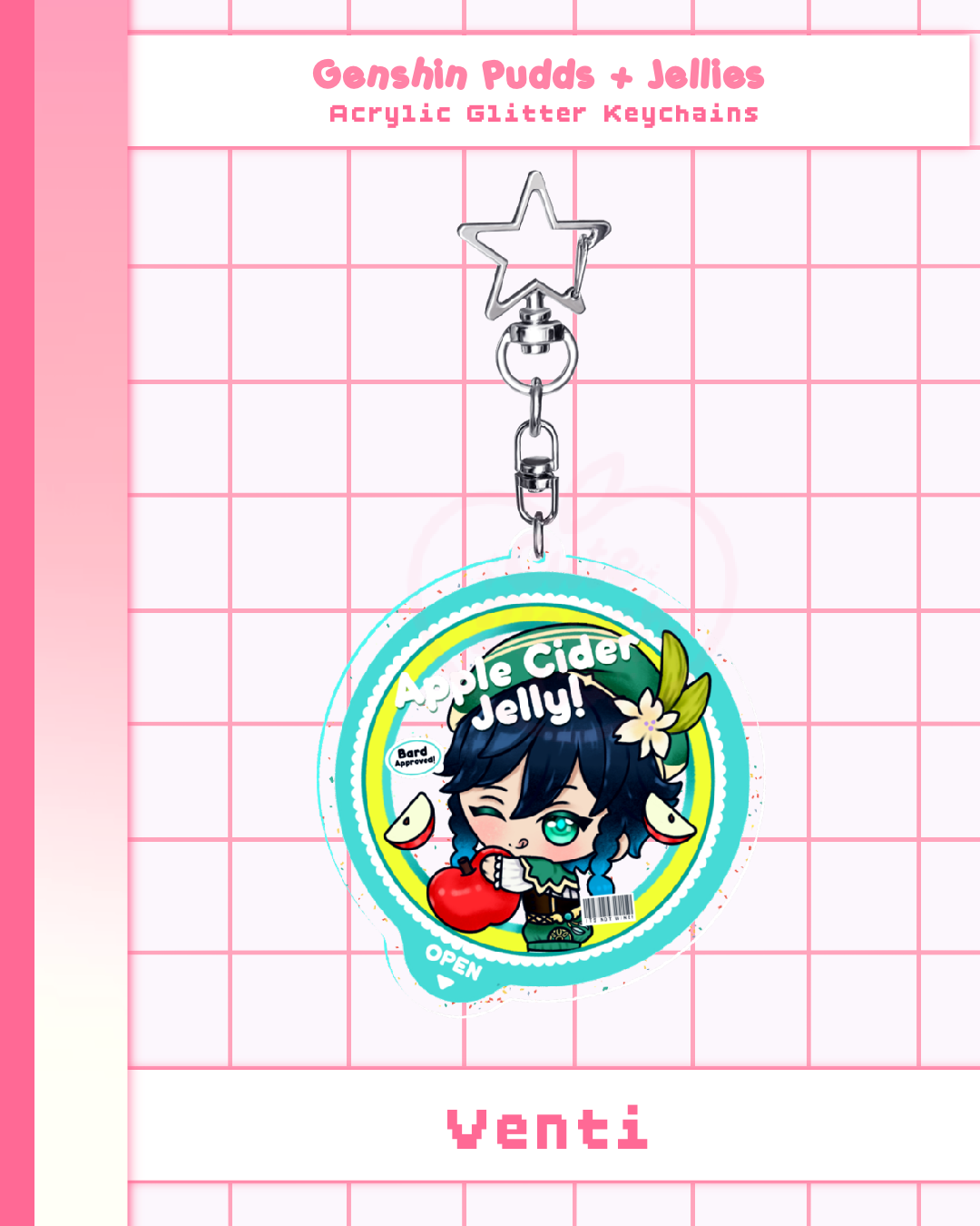 🍮 Genshin Pudds + Jellies Glitter Keychains