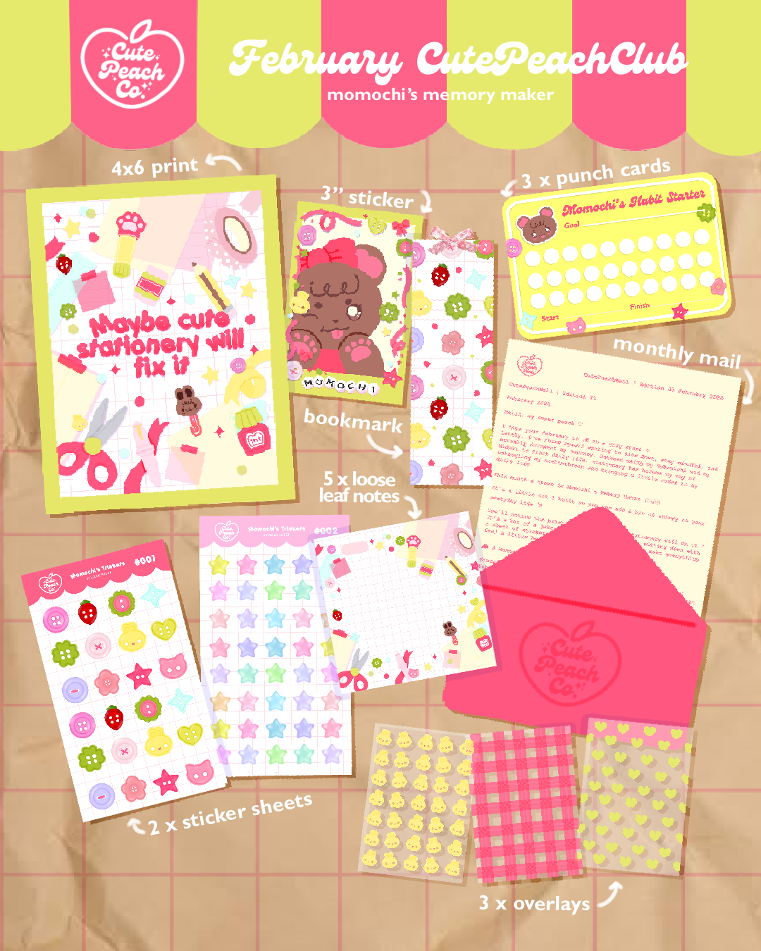 🍑🍞 Peach Harvest : CutePeachClub February 2026 : Momochi's Memory Maker ✨ Full Stationery + Ephemera Set