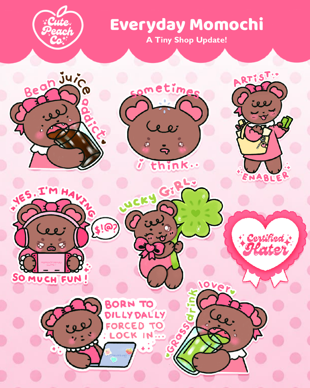 🌸 Everyday Momochi Sparkly Die-Cut Sticker Collection 🌸