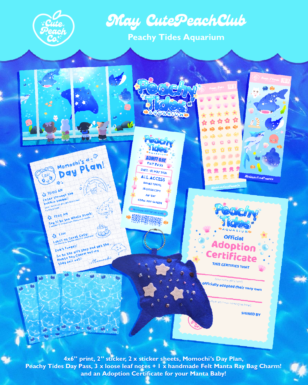 🐠🍞 Peach Harvest : CutePeachClub May 2026 : Peachy Tides Aquarium 🌊✨ Full Stationery + Ephemera Set