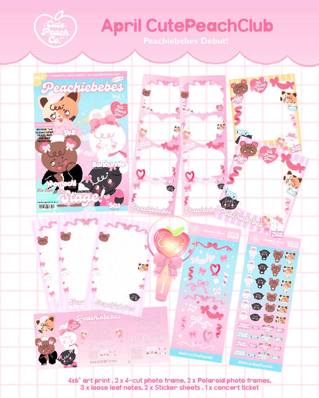 🍑🍞 Peach Harvest : CutePeachClub April 2026 : Peachiebebes Debut! 🎀🍑✨ Full Stationery + Ephemera Set