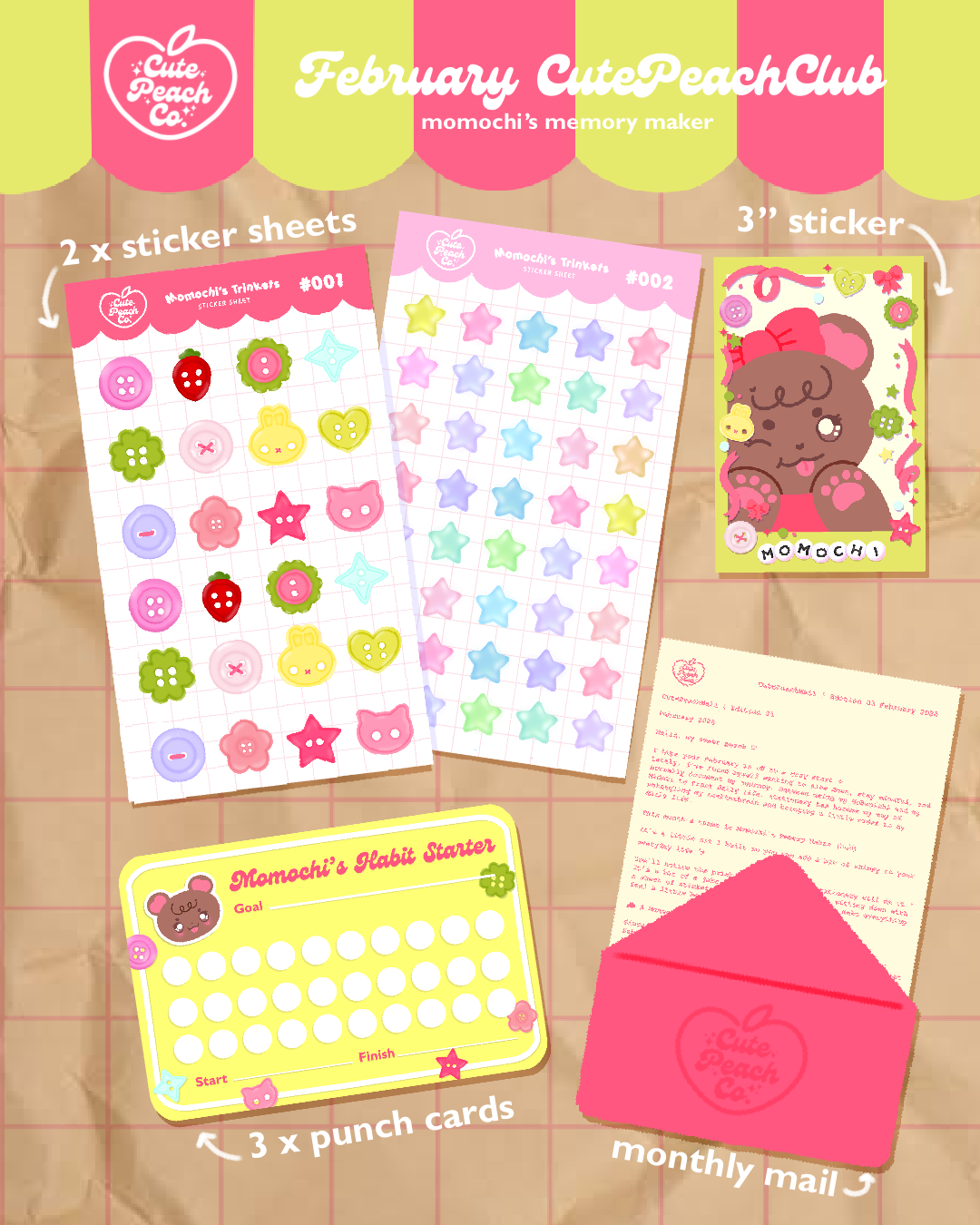 🌸🍑 Peach Blossoms : CutePeachClub February 2026 : Momochi's Memory Maker ✨ Stickers + Print + Ephemera Pack