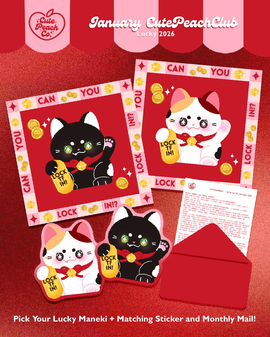 🍀🐱 Peach Buds : CutePeachClub January 2026 : Lucky 2026 ✨ Print + Letter + Sticker