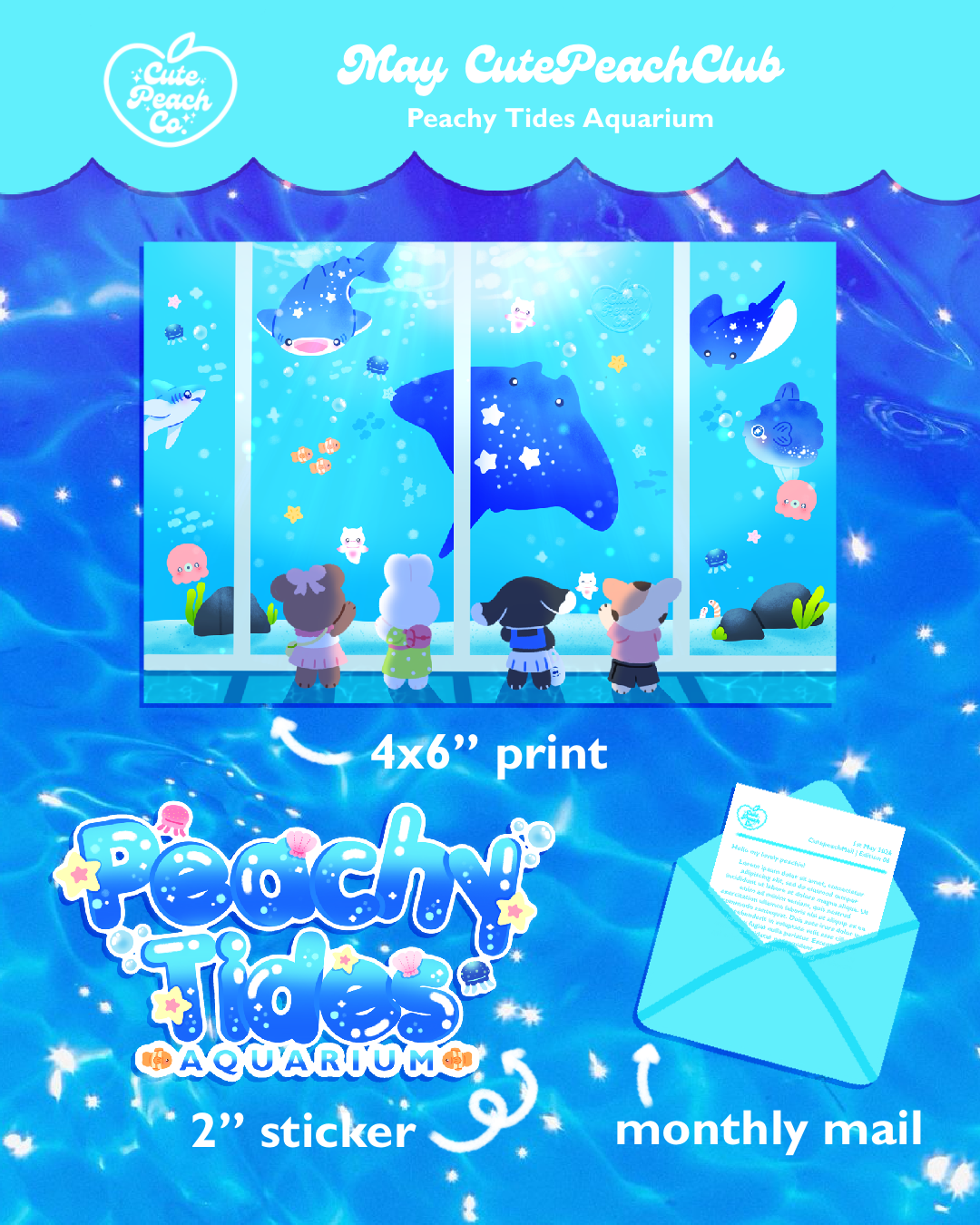 🌷🍒 Peach Buds : CutePeachClub May 2026 : Peachy Tides Aquarium 🐠🌊✨ Print + Letter + Sticker