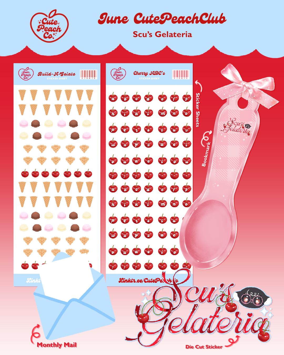 🌸🍑 Peach Blossoms : CutePeachClub June 2026 : Scu's Gelateria 🍑✨: Stickers and Print + 1 x Ephemera Pack (Copy)