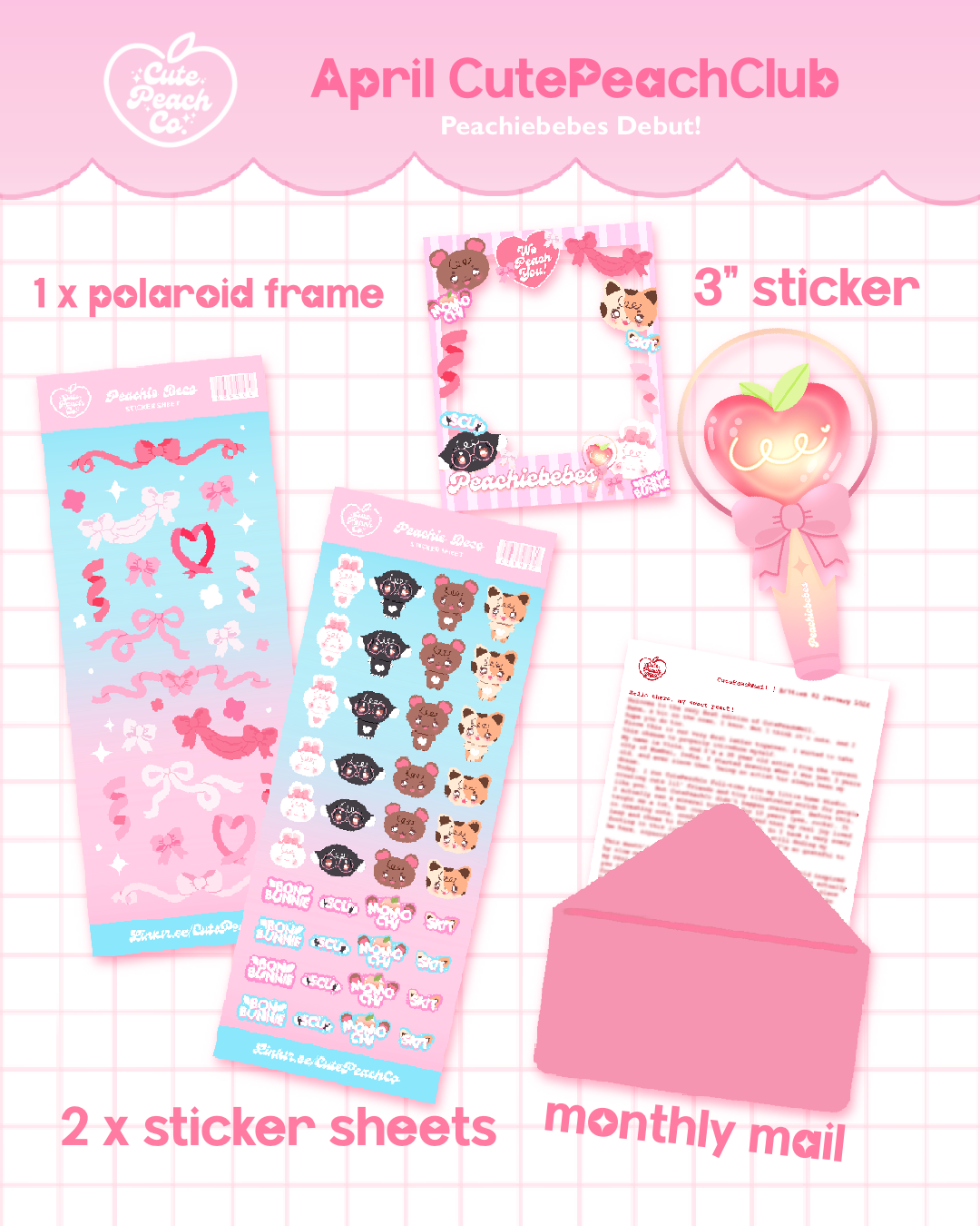 🌸🍑 Peach Blossoms : CutePeachClub April 2026 : Peachiebebes Debut! 🎀🍑✨ Stickers + Ephemera Pack