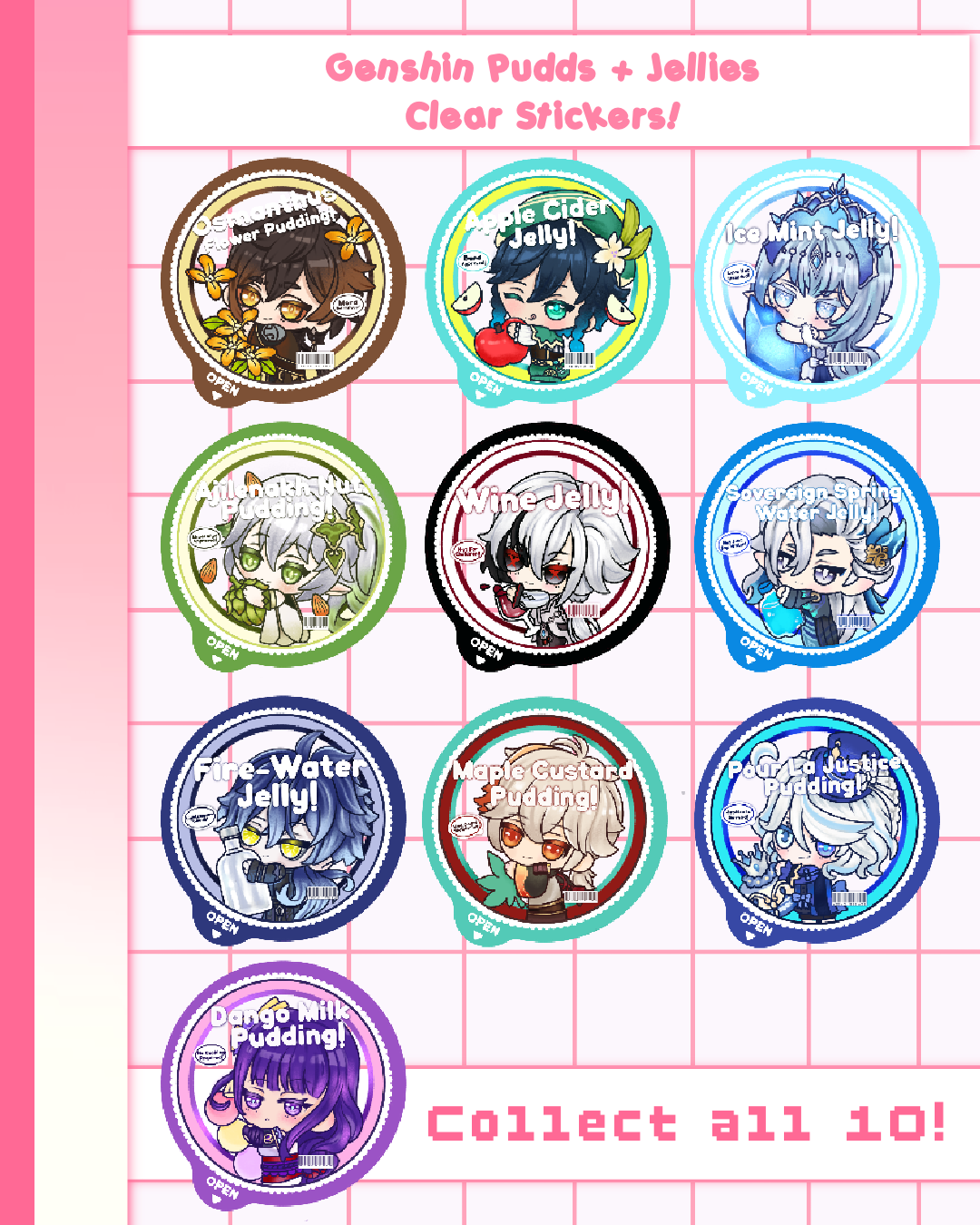 Genshin Pudds + Jellies Clear Stickers!